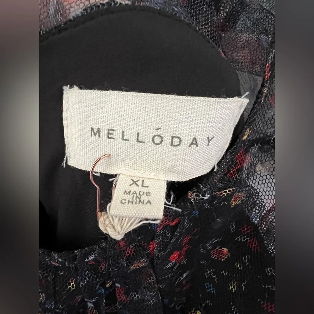 MELLODAY Flutter Sleeve Mesh Maxi Dress In Black Dot Floral New - Picture 10 of 13